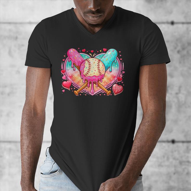 Baseball Ice Cream Drip Style Melt Ice Cream Youth Boys Men's V-Neck T-Shirt