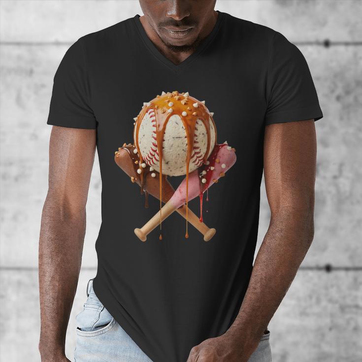 Baseball Ice Cream Drip Style Melting Ice Cream Youth Teen Men's V-Neck T-Shirt Baseball Ice Cream Drip Style Melting Ice Cream Youth Teen Men's V-Neck T-Shirt