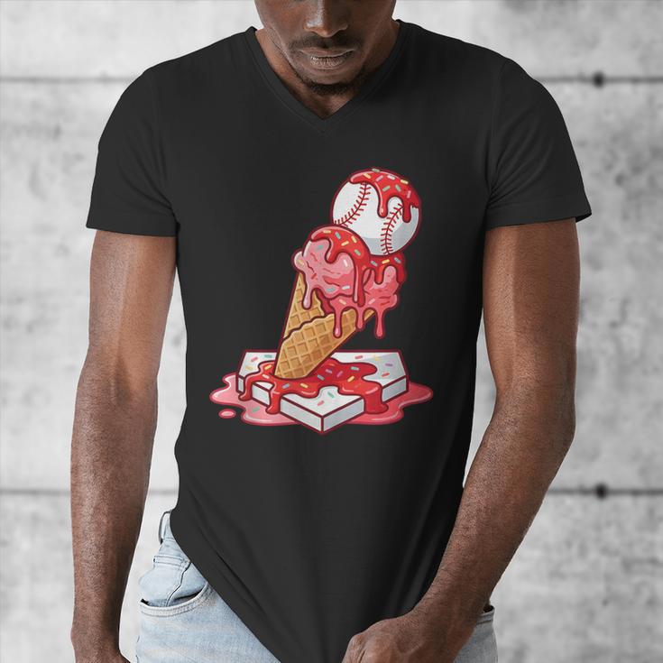 Baseball Ice Cream Drip Youth Strawberry Baseball Red Men's V-Neck T-Shirt Baseball Ice Cream Drip Youth Strawberry Baseball Red Men's V-Neck T-Shirt