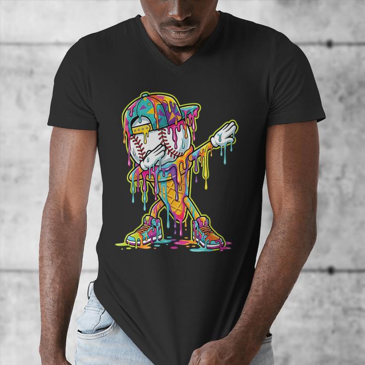 Baseball Ice Cream Dripping Dabbing Baseball Drip Men's V-Neck T-Shirt Baseball Ice Cream Dripping Dabbing Baseball Drip Men's V-Neck T-Shirt