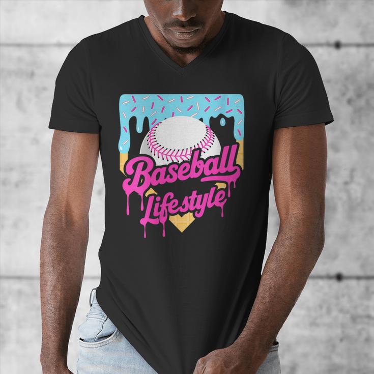 Baseball Life Lifestyle Home Plate Ice Cream Drip Men Boys Men's V-Neck T-Shirt Baseball Life Lifestyle Home Plate Ice Cream Drip Men Boys Men's V-Neck T-Shirt