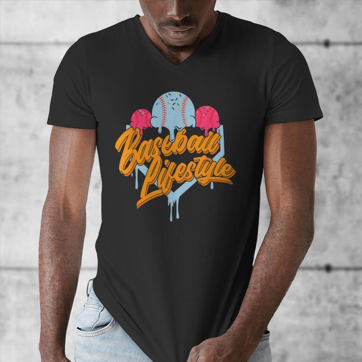 Baseball Lifestyle Home Plate Ice Cream Drip Men Boys Kids Men's V-Neck T-Shirt Baseball Lifestyle Home Plate Ice Cream Drip Men Boys Kids Men's V-Neck T-Shirt