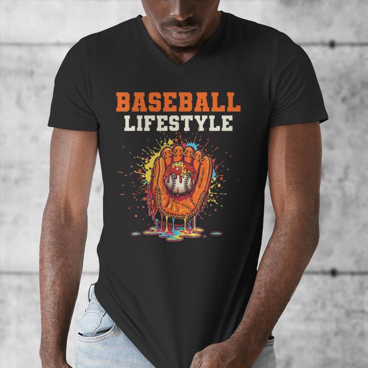Baseball Lifestyle Ice Cream Drip Baseball Glove Crossed Bat Men's V-Neck T-Shirt Baseball Lifestyle Ice Cream Drip Baseball Glove Crossed Bat Men's V-Neck T-Shirt