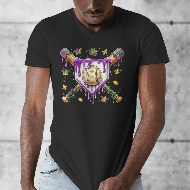Baseball Mardi Gras Carnival Party Mask Ice Cream Drip Boys Men's V-Neck T-Shirt