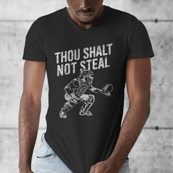 Baseball Player Catcher Thou Shalt Not Steal Coach Baseball Men's V-Neck T-Shirt