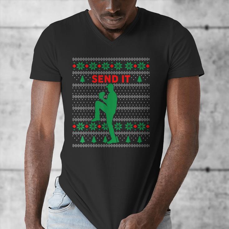 Baseball Player Christmas Pajama Send It Xmas PJs Boys Men's V-Neck T-Shirt