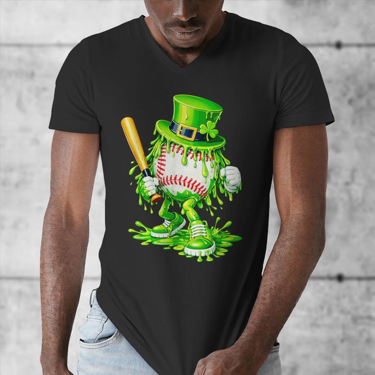 Baseball Player Ice Cream Drip Shamrocks St Patrick's Day Men's V-Neck T-Shirt Baseball Player Ice Cream Drip Shamrocks St Patrick's Day Men's V-Neck T-Shirt