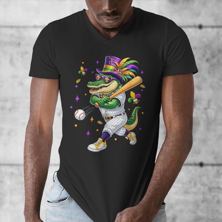 Baseball Player Mardi Gras Alligator Carnival Costume Beads Men's V-Neck T-Shirt Baseball Player Mardi Gras Alligator Carnival Costume Beads Men's V-Neck T-Shirt