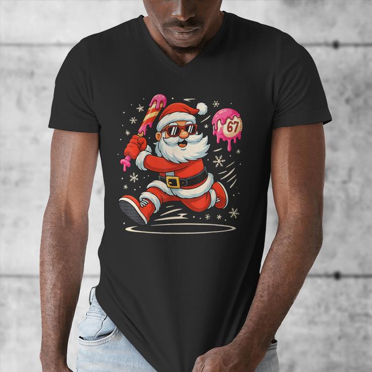 Baseball Santa 67 Baseball Christmas Pajamas Xmas Men Boy 67 Men's V-Neck T-Shirt