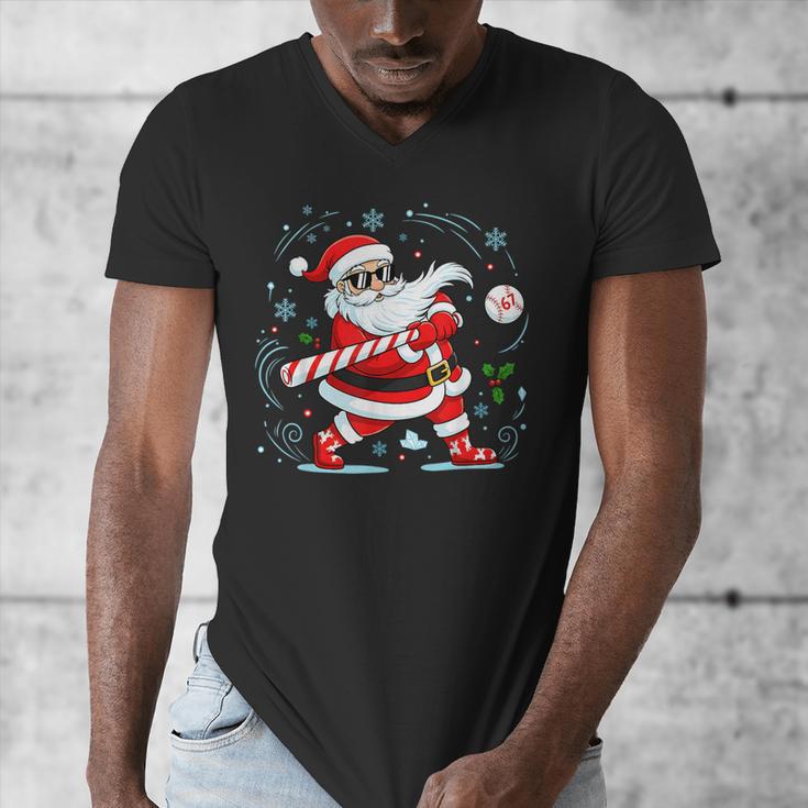 Baseball Santa 67 Christmas Xmas Pajamas Boys Kid Men's V-Neck T-Shirt
