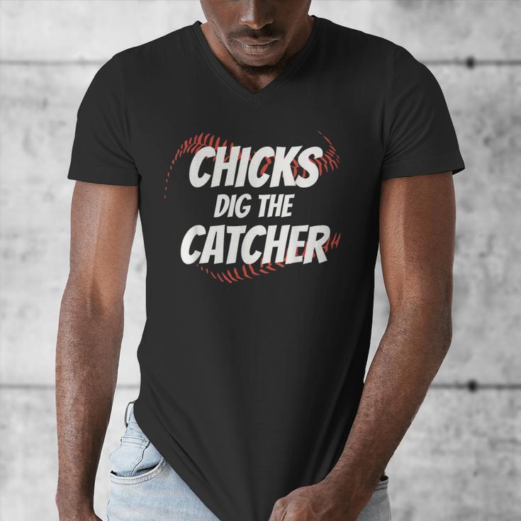 Baseball Seams Chicks Dig The Catcher Men's V-Neck T-Shirt Baseball Seams Chicks Dig The Catcher Men's V-Neck T-Shirt