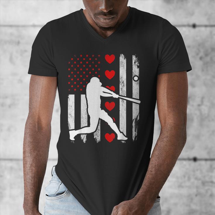 Baseball Silhouette Heart USA Flag Hearts American Boys Kids Men's V-Neck T-Shirt Baseball Silhouette Heart USA Flag Hearts American Boys Kids Men's V-Neck T-Shirt