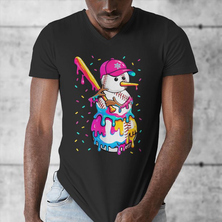 Baseball Snowman Drip Christmas Baseball Boys Men Kids Men's V-Neck T-Shirt