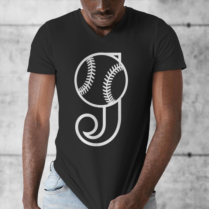 Baseball Sport Player Monogram Cool Initial Letter J Men's V-Neck T-Shirt