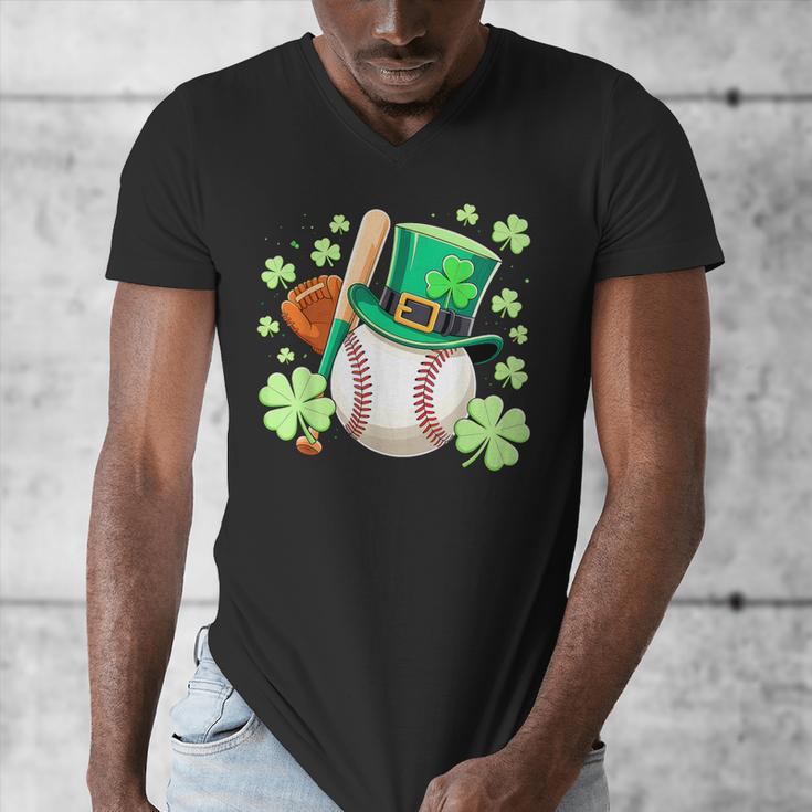 Baseball St Patricks Day Lucky Baseball Player Shamrock Men's V-Neck T-Shirt Baseball St Patricks Day Lucky Baseball Player Shamrock Men's V-Neck T-Shirt
