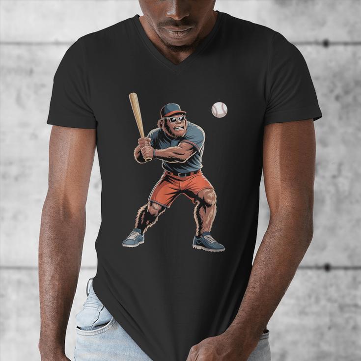 Bigfoot Playing Baseball Boys Kids Men Baseball Player Men's V-Neck T-Shirt Bigfoot Playing Baseball Boys Kids Men Baseball Player Men's V-Neck T-Shirt