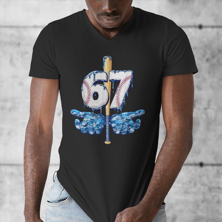 Blue Camo Baseball 67 Six Seven Camo Ice Cream Drip Boy Teen Men's V-Neck T-Shirt Blue Camo Baseball 67 Six Seven Camo Ice Cream Drip Boy Teen Men's V-Neck T-Shirt
