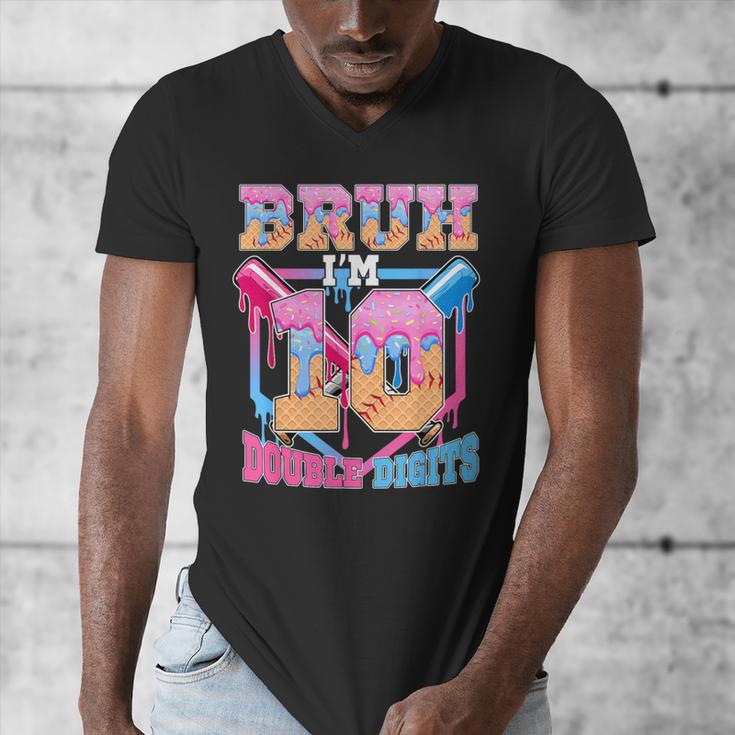 Boys 10 Double Digits 10th Birthday Ice Cream Baseball Drip Men's V-Neck T-Shirt