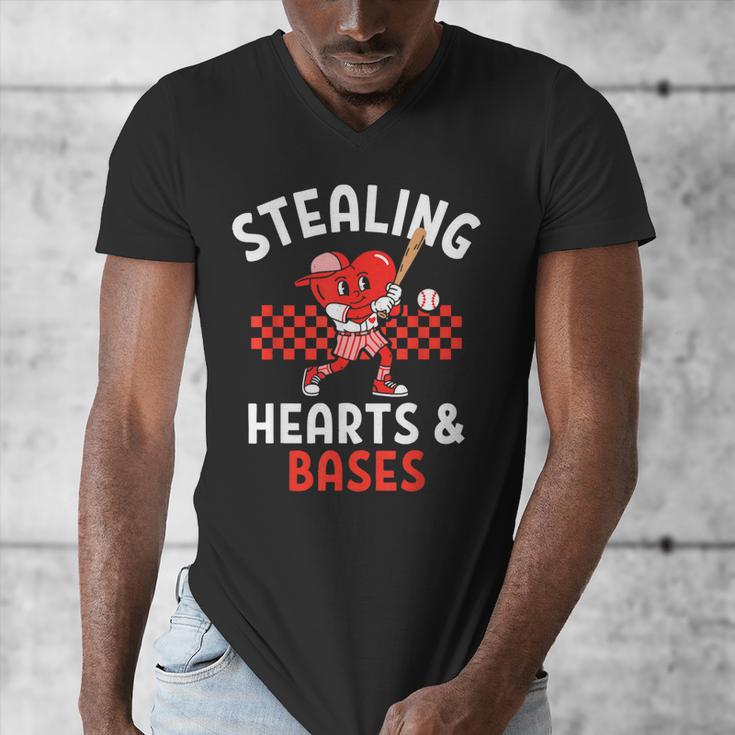 Boys Baseball Valentines Day Stealing Hearts Valentine Kids Men's V-Neck T-Shirt Boys Baseball Valentines Day Stealing Hearts Valentine Kids Men's V-Neck T-Shirt