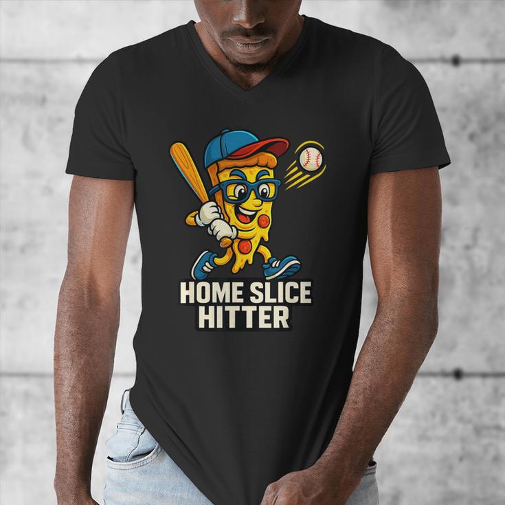 Boys Pizza Theme Baseball Home Hitter Men's V-Neck T-Shirt Boys Pizza Theme Baseball Home Hitter Men's V-Neck T-Shirt
