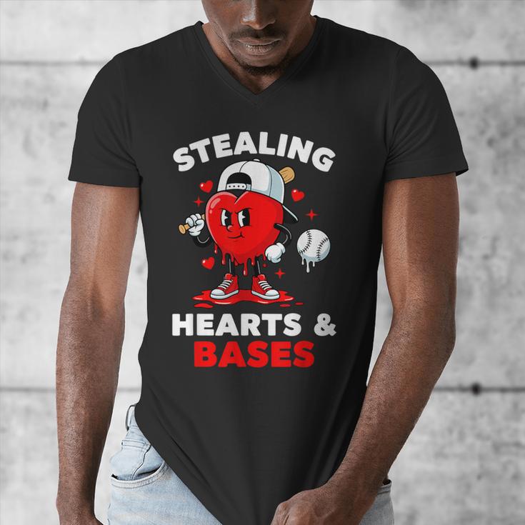 Boys Valentines Baseball Drip Icecream Stealing Hearts Kids Men's V-Neck T-Shirt