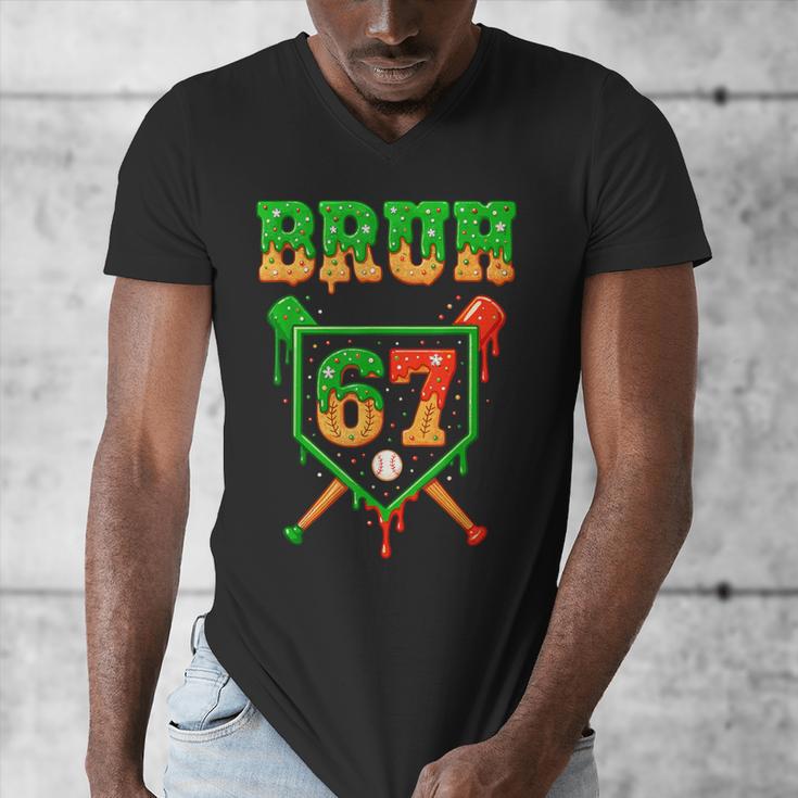 Bruh 67 Baseball Christmas Gingerbread Drip Number 67 Player Men's V-Neck T-Shirt