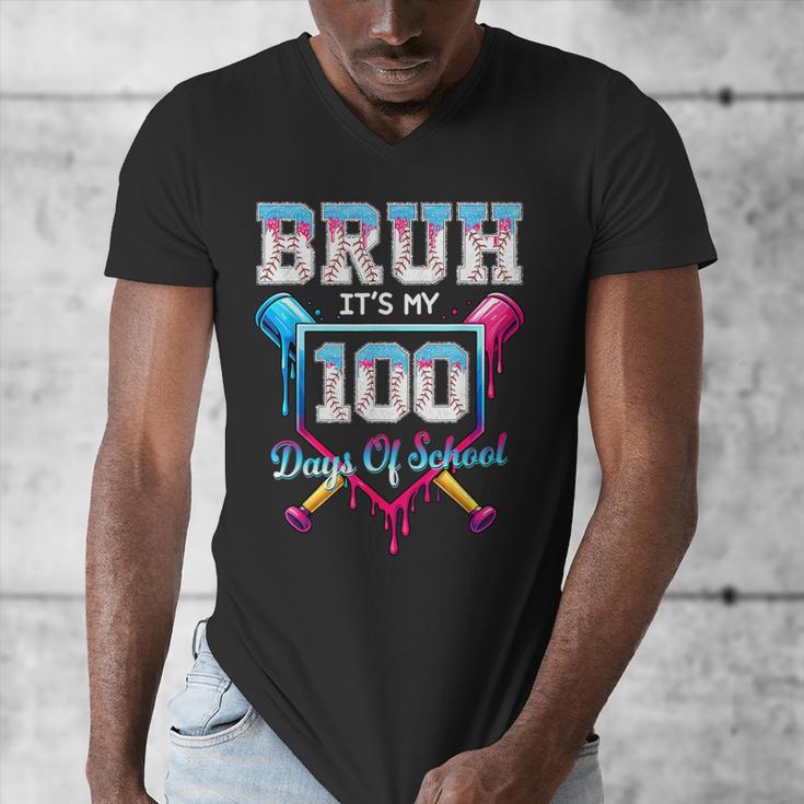 Bruh It's My 100 Days Of School Baseball Ice Cream Drip Boys Men's V-Neck T-Shirt Bruh It's My 100 Days Of School Baseball Ice Cream Drip Boys Men's V-Neck T-Shirt
