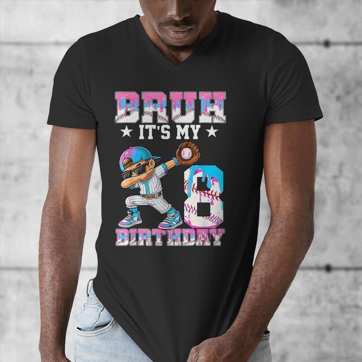 Bruh It's My 8th Birthday Baseball Ice Cream Drip 8 Year Old Men's V-Neck T-Shirt