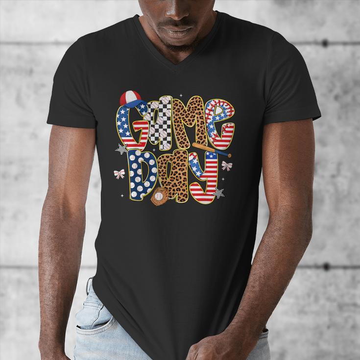 Checkered Leopard Game Day Baseball Men Women Kids Men's V-Neck T-Shirt