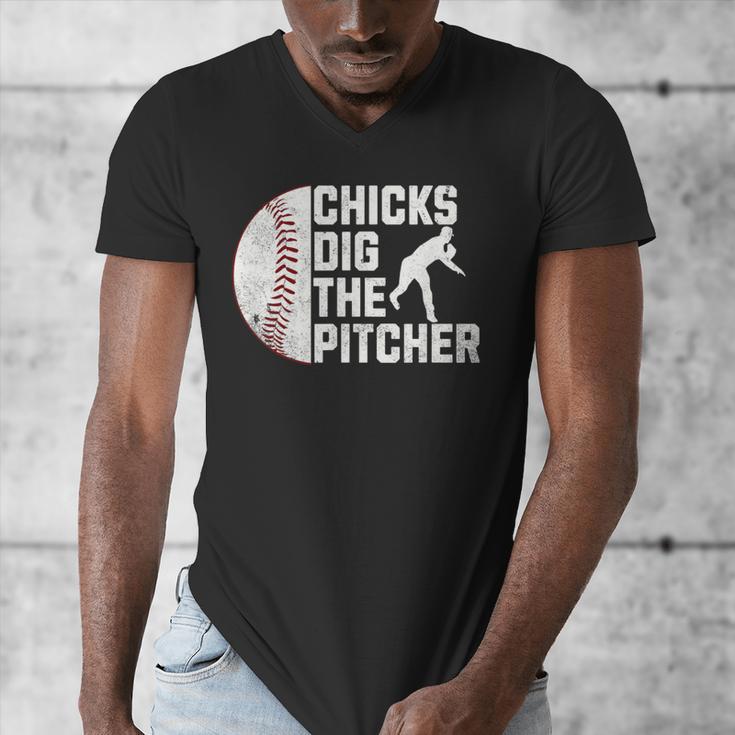 Chicks Dig The Pitcher Baseball Men's V-Neck T-Shirt Chicks Dig The Pitcher Baseball Men's V-Neck T-Shirt