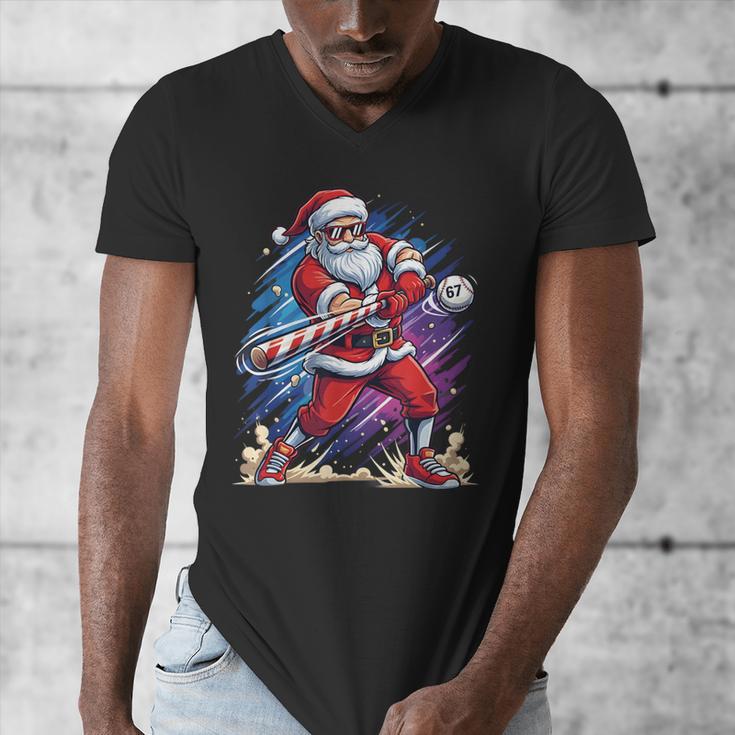 Christmas Baseball Santa Game Day Xmas Boys Kids Men Men's V-Neck T-Shirt Christmas Baseball Santa Game Day Xmas Boys Kids Men Men's V-Neck T-Shirt