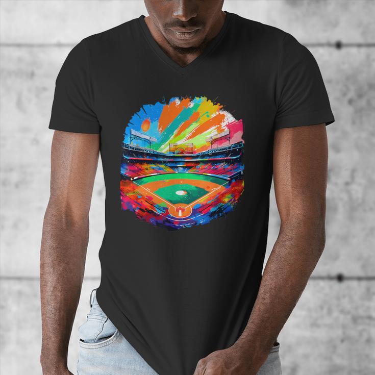 Colorful Baseball Field Home Run Baseball Player Fans Men's V-Neck T-Shirt Colorful Baseball Field Home Run Baseball Player Fans Men's V-Neck T-Shirt