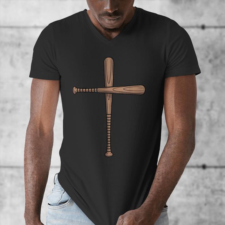 Cross Baseball Bats Christian Faith Sports Coach Pitcher Men's V-Neck T-Shirt Cross Baseball Bats Christian Faith Sports Coach Pitcher Men's V-Neck T-Shirt