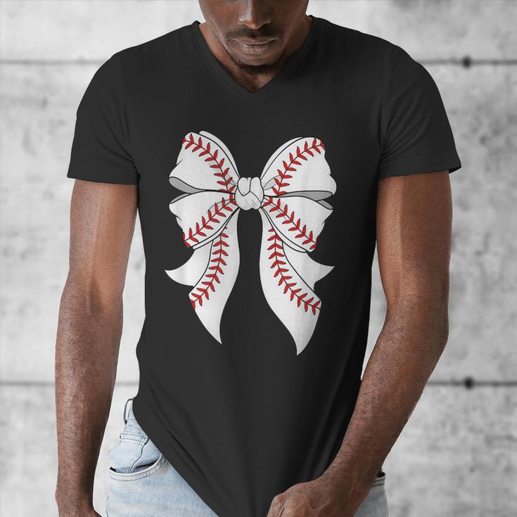 Cute Baseball Coquette Bow For Women Girls Baseball Mama Mom Men's V-Neck T-Shirt
