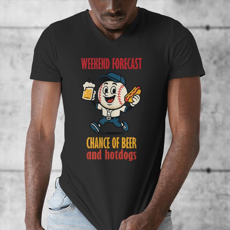 Cute Baseball Fan Weekend Forecast Change Of Beer And Hotdog Men's V-Neck T-Shirt Cute Baseball Fan Weekend Forecast Change Of Beer And Hotdog Men's V-Neck T-Shirt