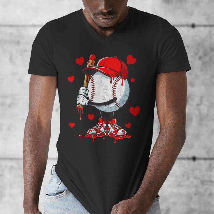 Cute Dripping Baseball Lover Valentines Day Boys Kids Men's V-Neck T-Shirt