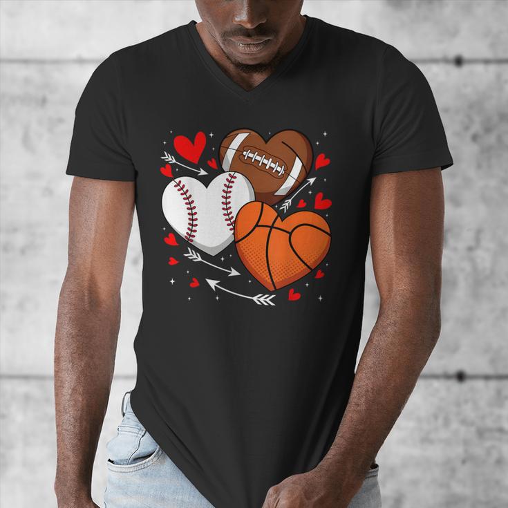 Cute Heart Baseball Basketball Football Valentine Boy Men Men's V-Neck T-Shirt Cute Heart Baseball Basketball Football Valentine Boy Men Men's V-Neck T-Shirt