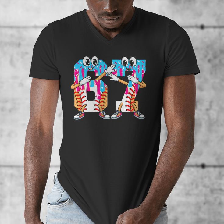 Dabbing Baseball Ice Cream Drip Number 67 Birthday Party Men's V-Neck T-Shirt