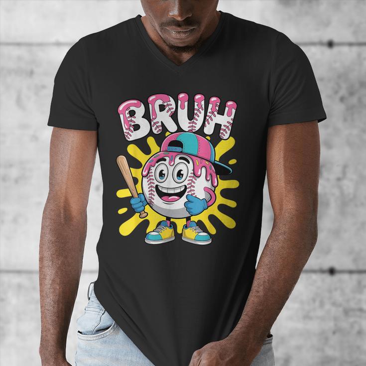 Drip Baseball Boy Youth Kid Ice Cream Dripping Baseball Bruh Men's V-Neck T-Shirt