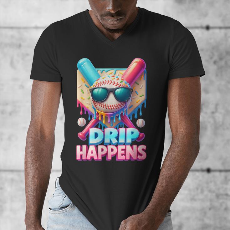 Drip Happens Baseball Ice Cream Bat And Ball With Sunglasses Men's V-Neck T-Shirt
