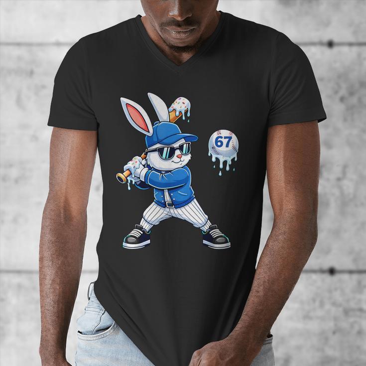 Dripping Drip Baseball Rabbit Bunny Easter Men Boy Kid Men's V-Neck T-Shirt