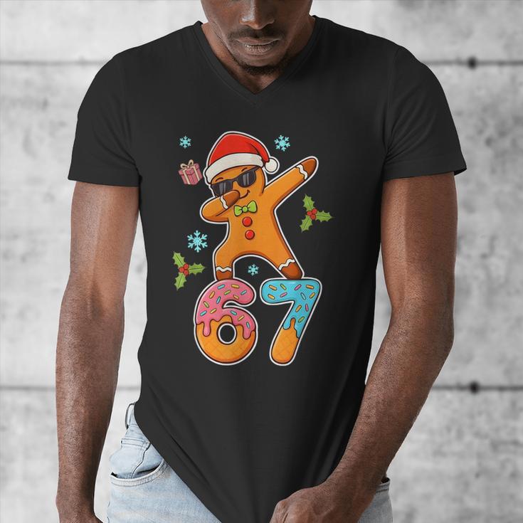 Gingerbread Six Seven 67 Ice Cream Drip Baseball Men's V-Neck T-Shirt Gingerbread Six Seven 67 Ice Cream Drip Baseball Men's V-Neck T-Shirt