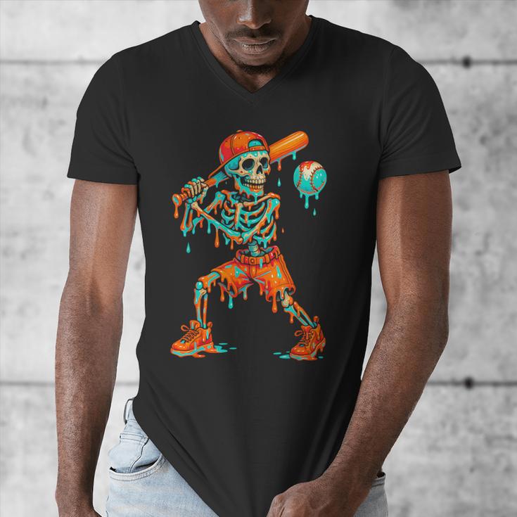 Halloween Baseball Skeleton Ice Cream Drip Baseball Boys Kid Men's V-Neck T-Shirt