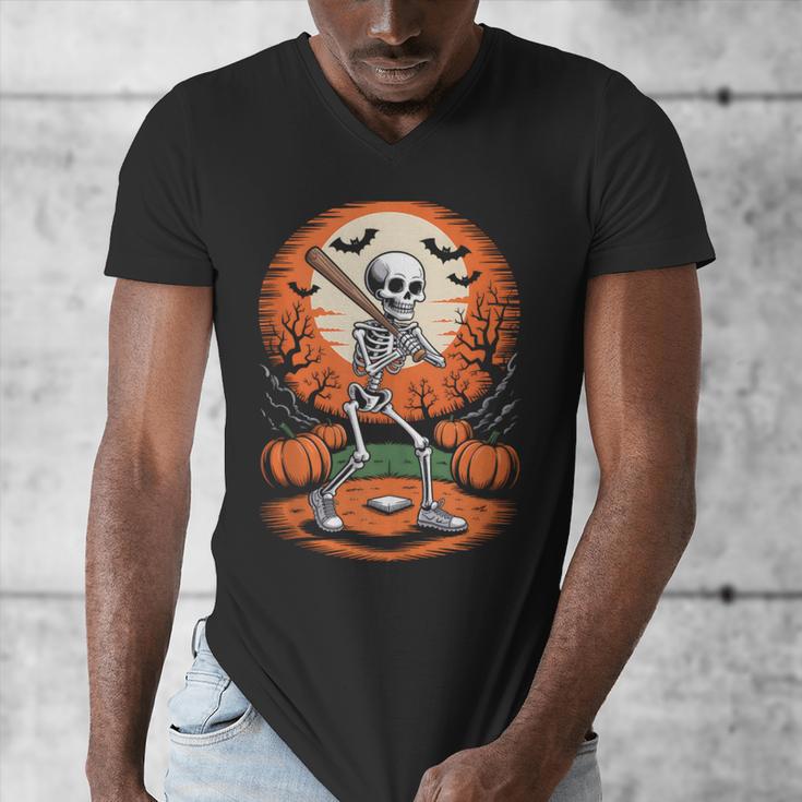 Halloween Skeleton Baseball Player Costume Men Boys Kids Men's V-Neck T-Shirt
