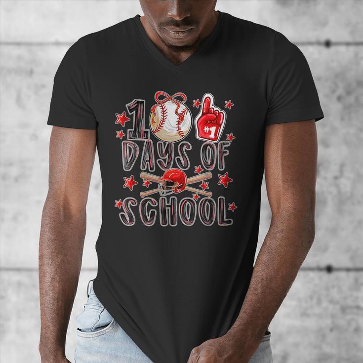 Happy 100 Days Of School Baseball Girls Coquette Bow Teacher Men's V-Neck T-Shirt