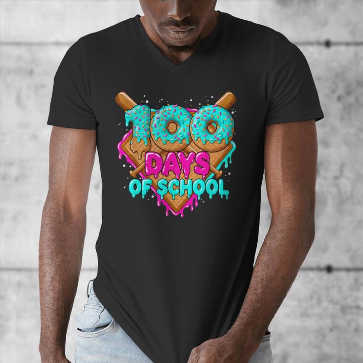 Happy 100 Days Of School Costume Baseball Drip Ice Cream Men's V-Neck T-Shirt Happy 100 Days Of School Costume Baseball Drip Ice Cream Men's V-Neck T-Shirt