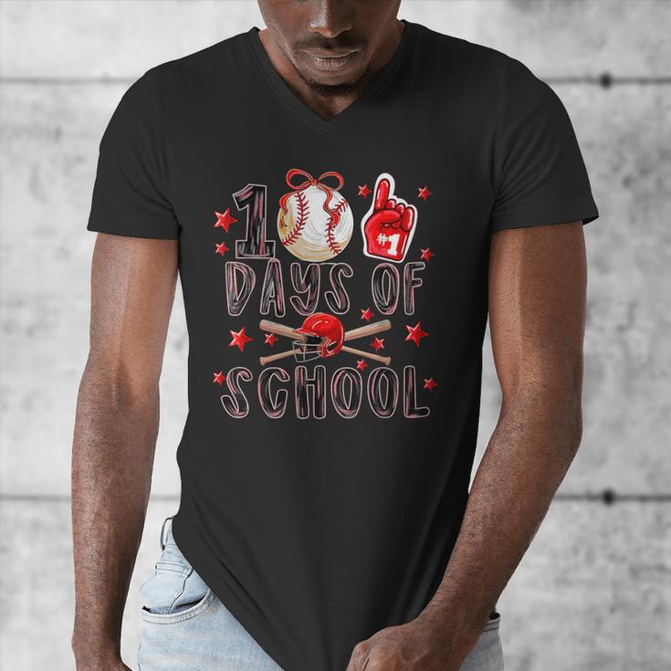 Happy 101 Days Of School Baseball Sports 100th Day Men's V-Neck T-Shirt Happy 101 Days Of School Baseball Sports 100th Day Men's V-Neck T-Shirt