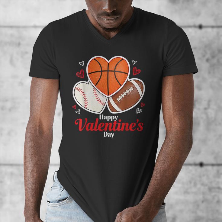 Happy Valentine’s Basketball Football Valentine Baseball Men's V-Neck T-Shirt Happy Valentine’s Basketball Football Valentine Baseball Men's V-Neck T-Shirt
