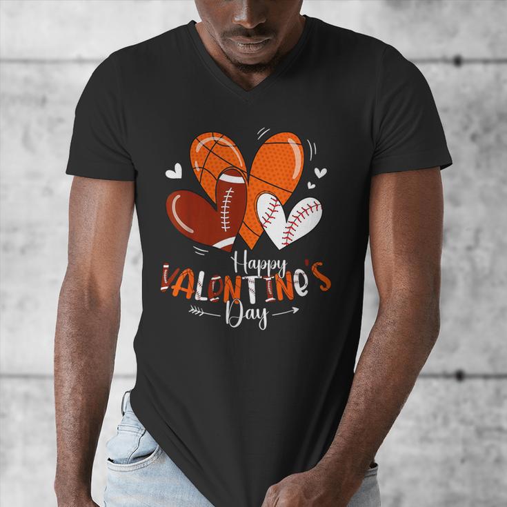 Happy Valentines Day Basketball Baseball Football Boys Men's V-Neck T-Shirt Happy Valentines Day Basketball Baseball Football Boys Men's V-Neck T-Shirt