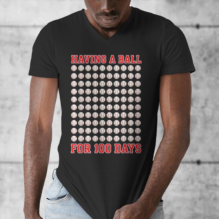 Having A Ball For 100 Days Of School 100th Baseball Men's V-Neck T-Shirt Having A Ball For 100 Days Of School 100th Baseball Men's V-Neck T-Shirt